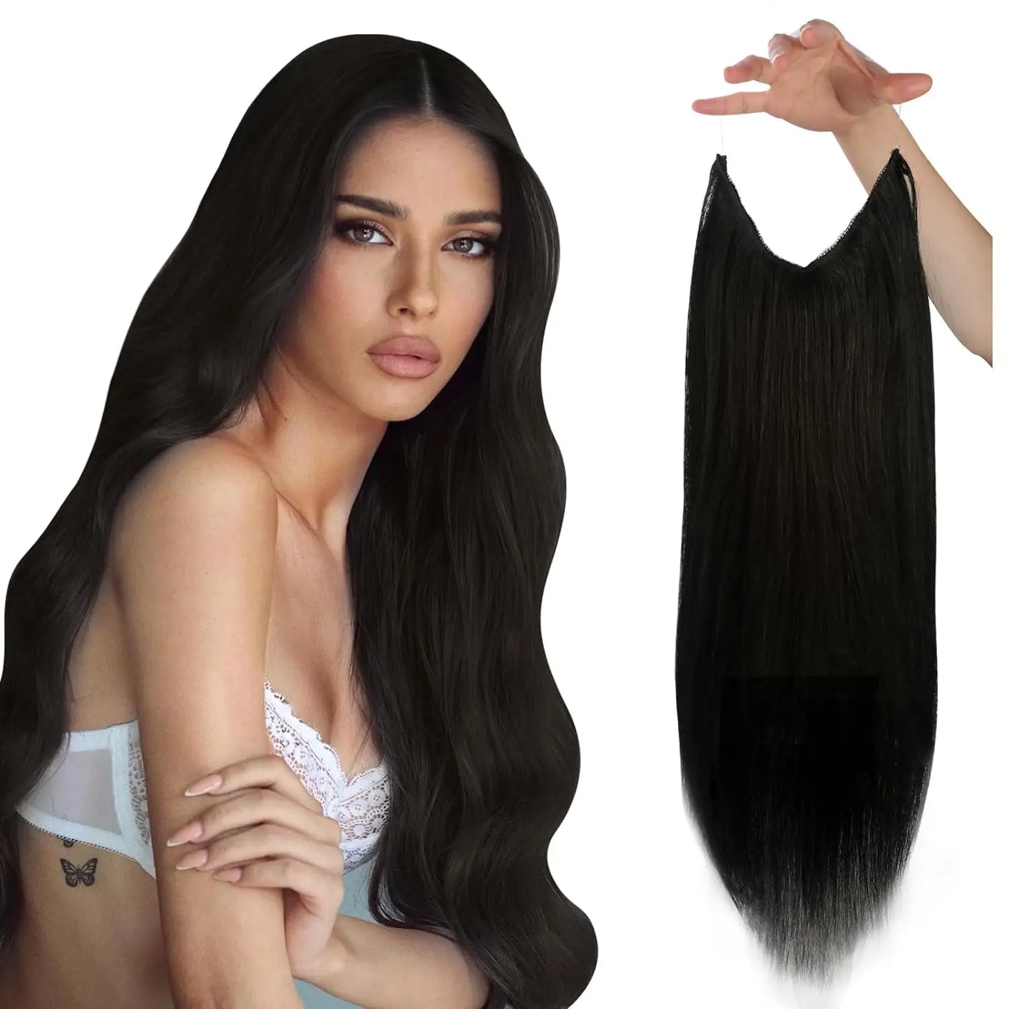 VeSunny Fish Line Human Hair Extension - Invisible Wire One-Piece Blonde Hair Weft with Clips