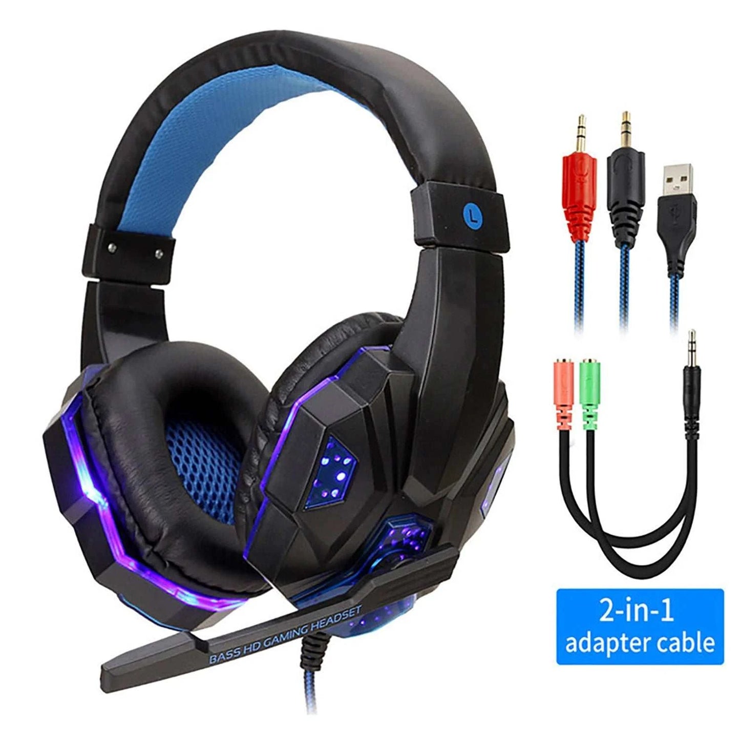 Professional LED Light Wired Gaming Headphones with Microphone, Bass Stereo PC/PS4/PS5/Xbox Gaming Headset