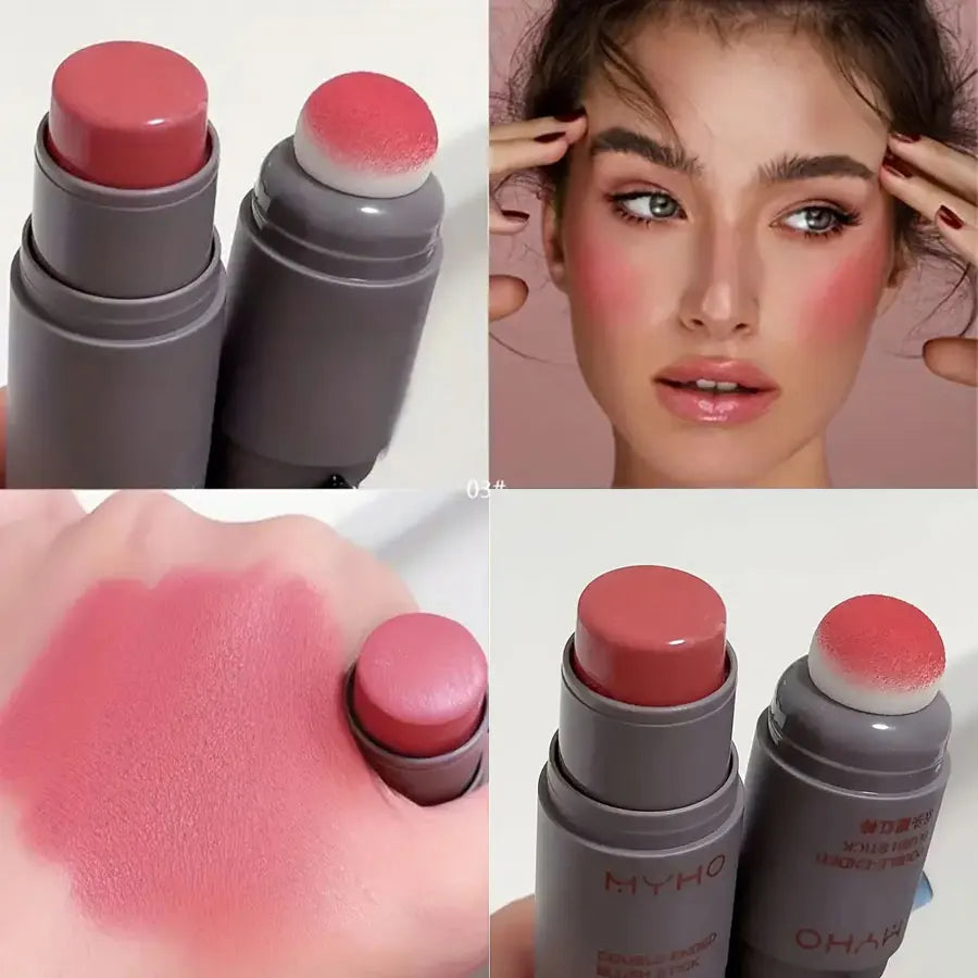 Double-Ended Blush Stick – Natural Long-Lasting Matte Creamy Rouge for Expansive Color