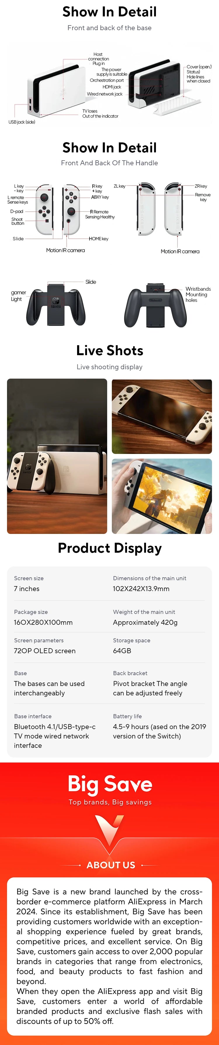 Nintendo Switch OLED Game Console - 64GB with 7-inch OLED Display