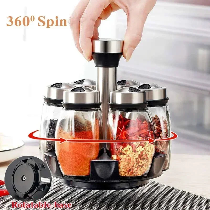 Single Bottle Glass Jar and Spice Jar Set with Rack for Seasoning, Sugar, Salt, and Pepper