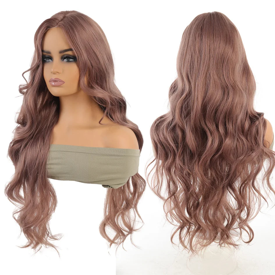 Synthetic Linen Long Straight Hair Wig with Bangs & Curly Ponytail Extensions