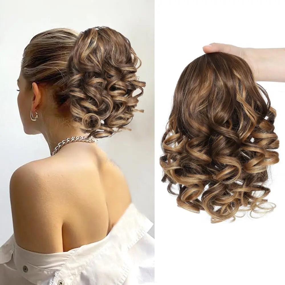 Short Curly Drawstring Ponytail Extensions - Synthetic Clip-in Hair for Daily Use