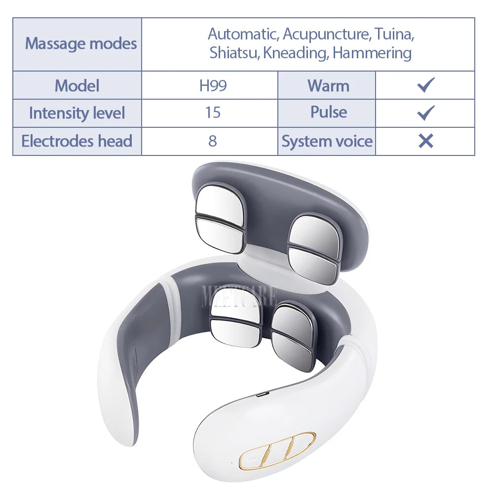 TENS Pulse Wireless Back & Neck Massager - Smart Heating Pain Relief for Shoulders & Muscles