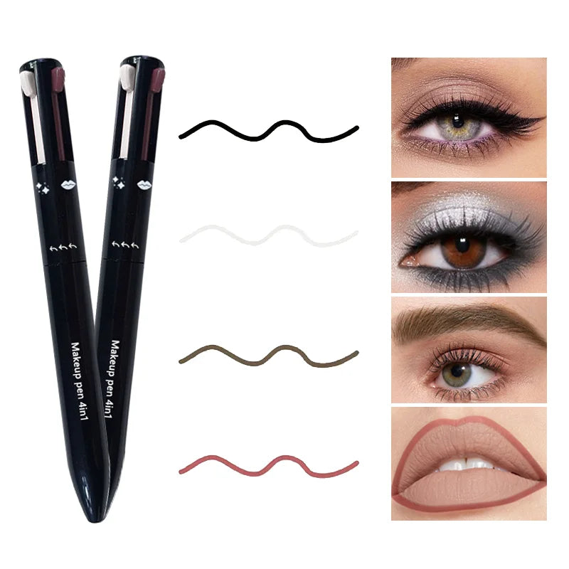 4-in-1 Multi-Functional Lip Liner, Eyeliner & Eyebrow Pencil Set - 4 Colors