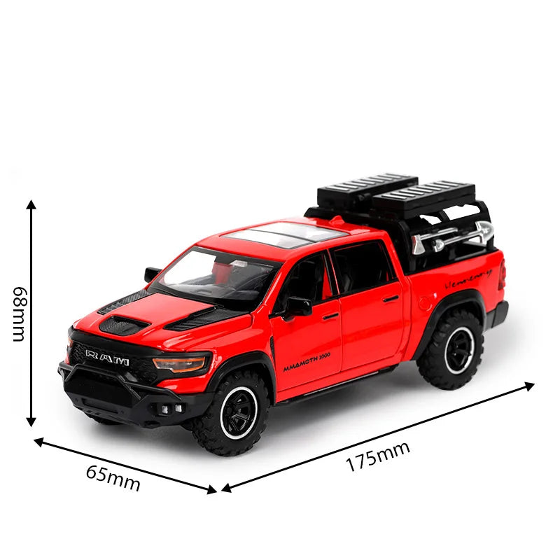 1/32 RAM 1000 TRX Mammoth Pickup Alloy Car Model with Sound and Light Pull Back Toy for Kids Collectibles Birthday Gift