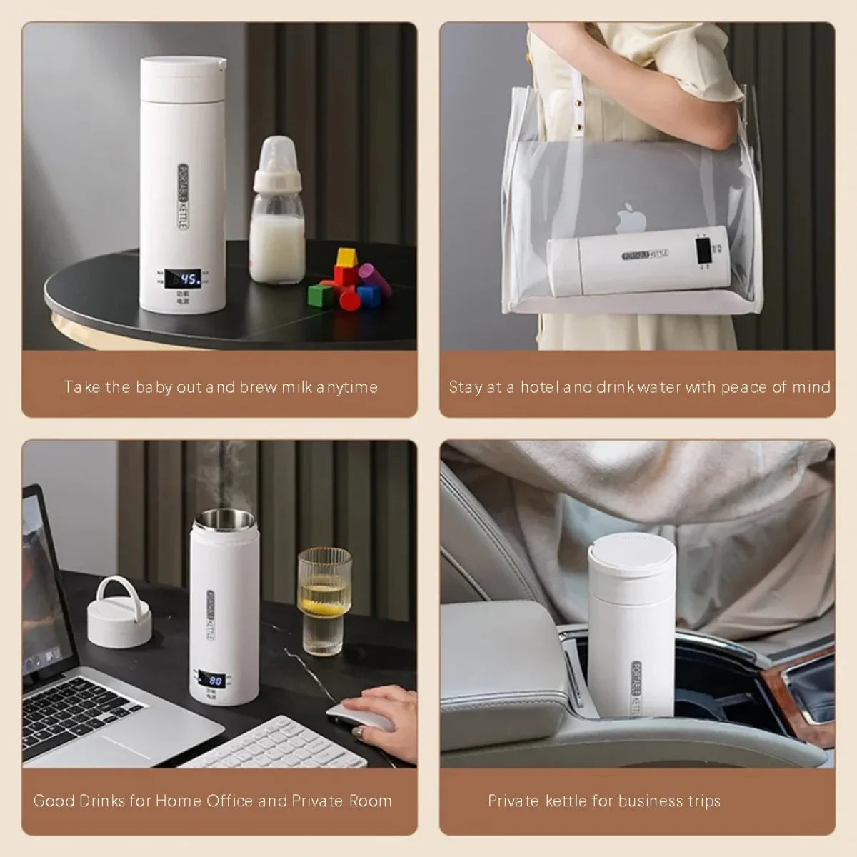 Portable Electric Kettle - Mini Travel Tea & Coffee Boil Water, Keep Warm, Anti-Scald Thermo Bottle