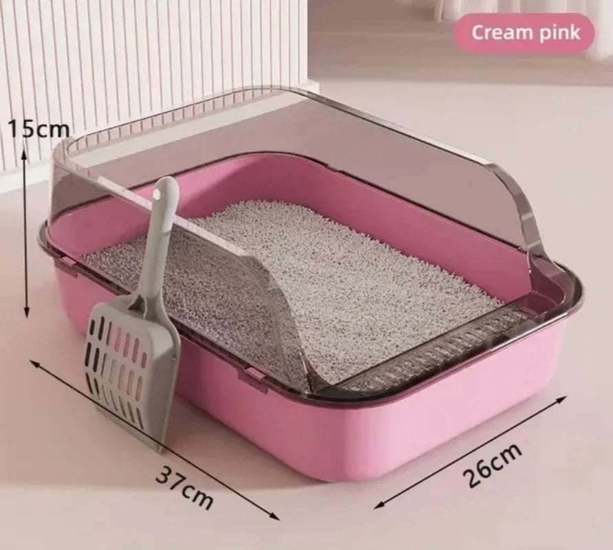 Kitty Sandbox Semi-Enclosed Cat Litter Box – Splashproof Cat Toilet & Cleaning Basin