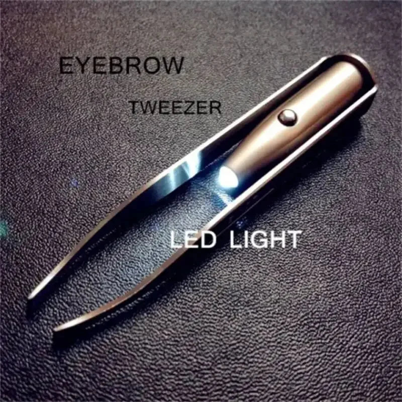 Portable Stainless Steel Eyebrow Tweezer with LED Light – Smart Hair Removal Makeup Tool