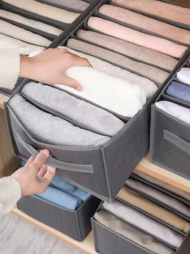 9-Panel Pants Storage Box - Jeans Compartment Organizer, Layered Design for Home Wardrobe