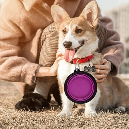 Portable Foldable Pet Bowl with Black Frame, 11.83oz TPR Dog Food Dish for Outdoors