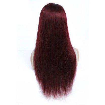 Brazilian Straight Human Hair Wigs with Bangs #99J No Glue Wig