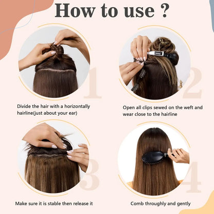 100% Brazilian Remy Clip-In Hair Extension - Natural Straight Invisible One-Piece