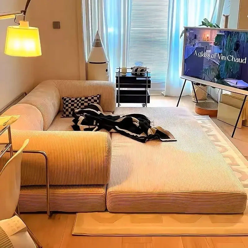 European Retro High-End Corduroy Sofa Bed, Foldable & Customizable Living Room Furniture