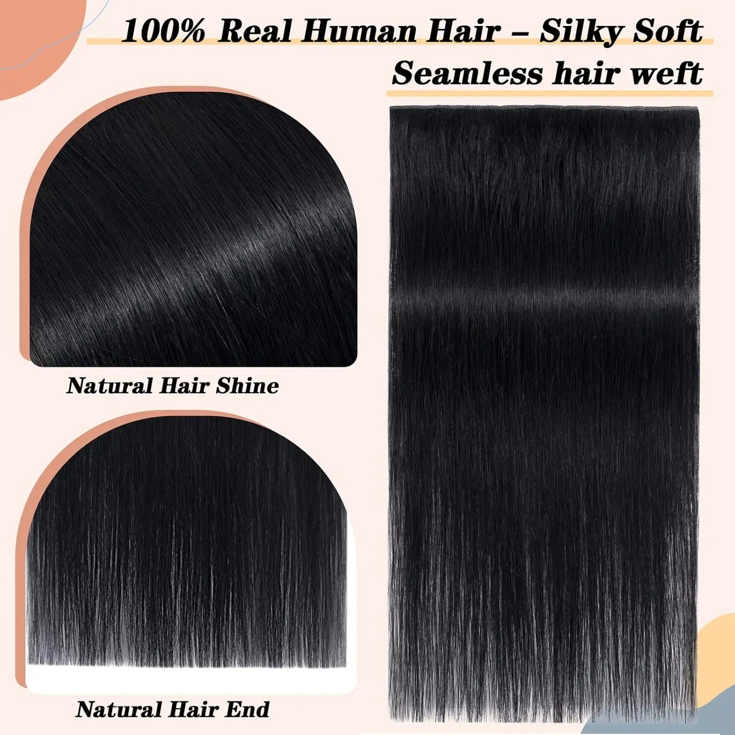 100% Brazilian Remy Clip-In Hair Extension - Natural Straight Invisible One-Piece