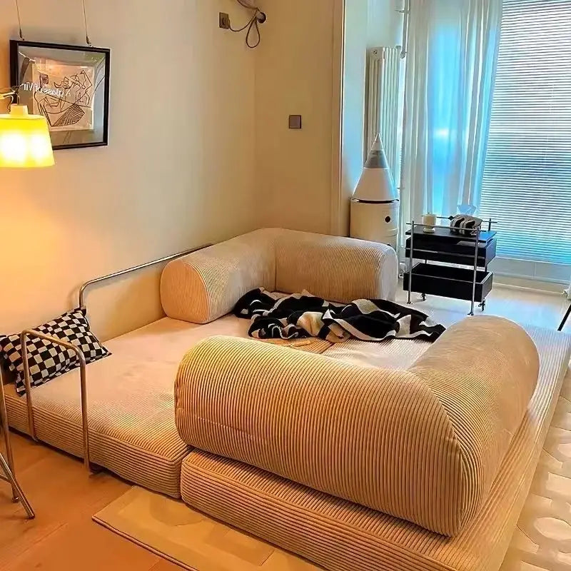 European Retro High-End Corduroy Sofa Bed, Foldable & Customizable Living Room Furniture