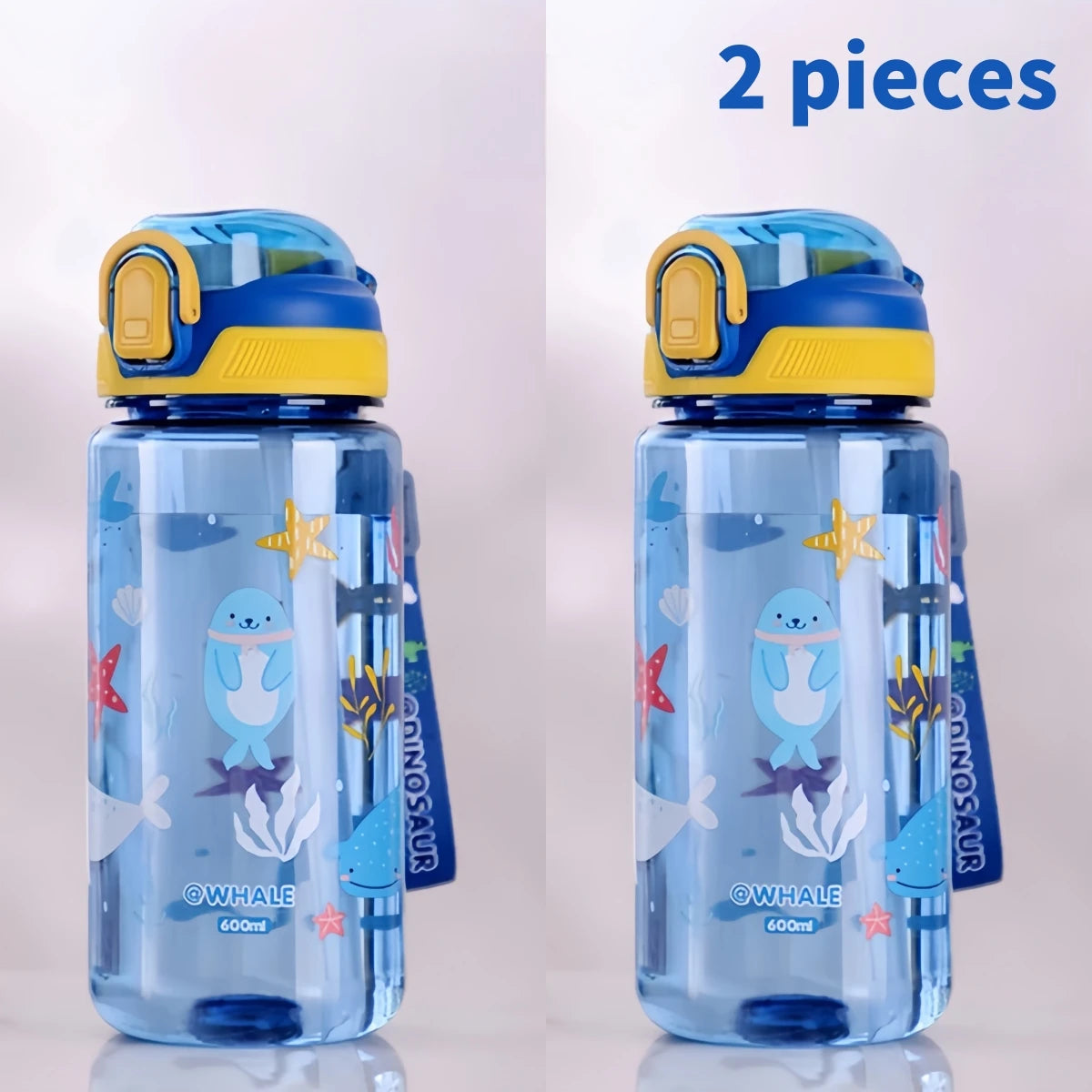 600ml Dinosaur Water Bottle for Kids, Leakproof Sippy Cup with Silicone Straw