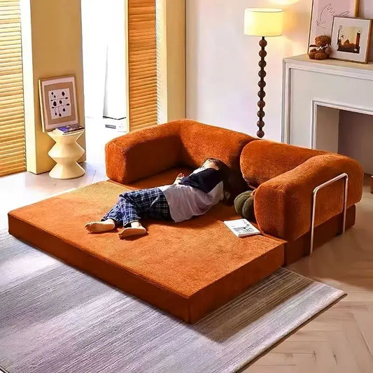 European Retro High-End Corduroy Sofa Bed, Foldable & Customizable Living Room Furniture