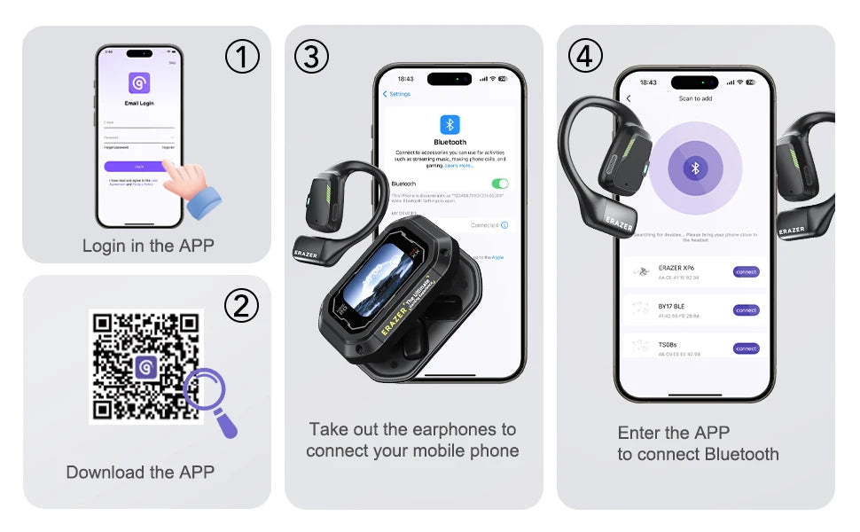 Erazer XP6 AI Translator Earbuds - Wireless Gaming Headset with Equalizer App & Waterproof Bluetooth Earphones