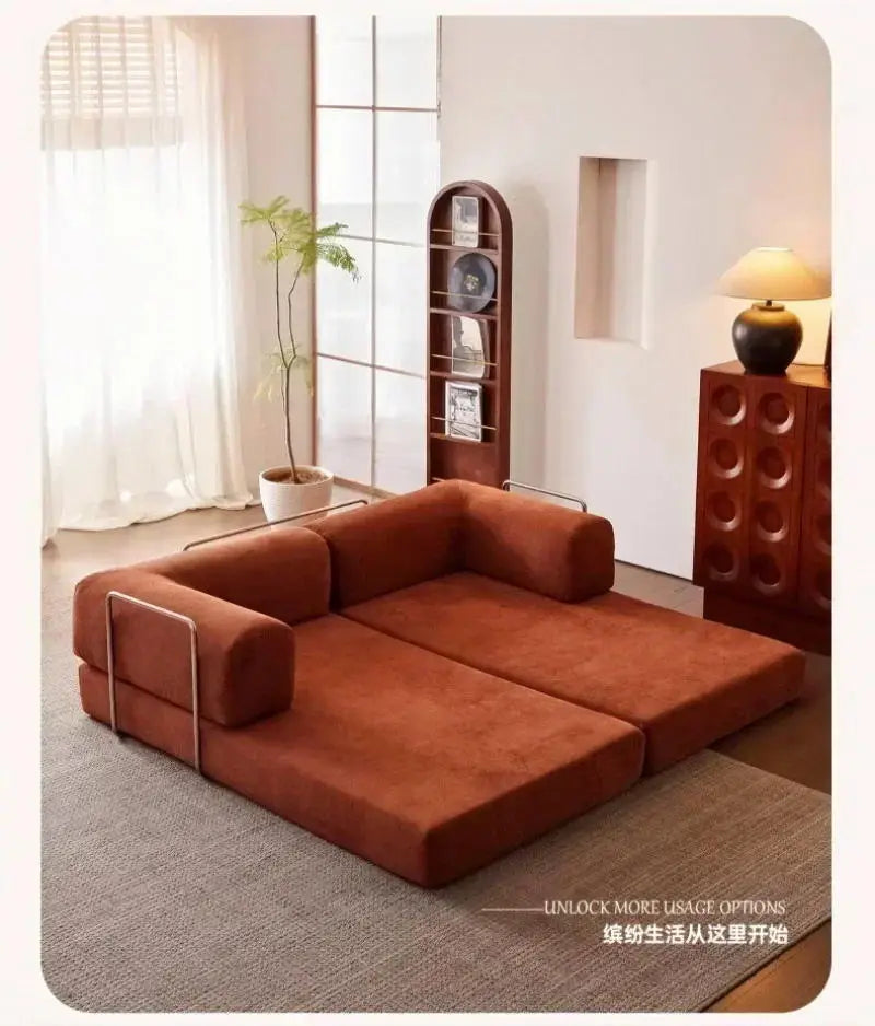 European Retro High-End Corduroy Sofa Bed, Foldable & Customizable Living Room Furniture