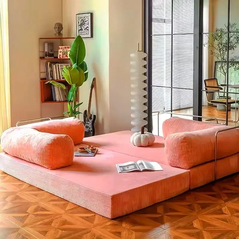 European Retro High-End Corduroy Sofa Bed, Foldable & Customizable Living Room Furniture