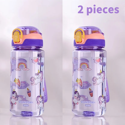 600ml Dinosaur Water Bottle for Kids, Leakproof Sippy Cup with Silicone Straw