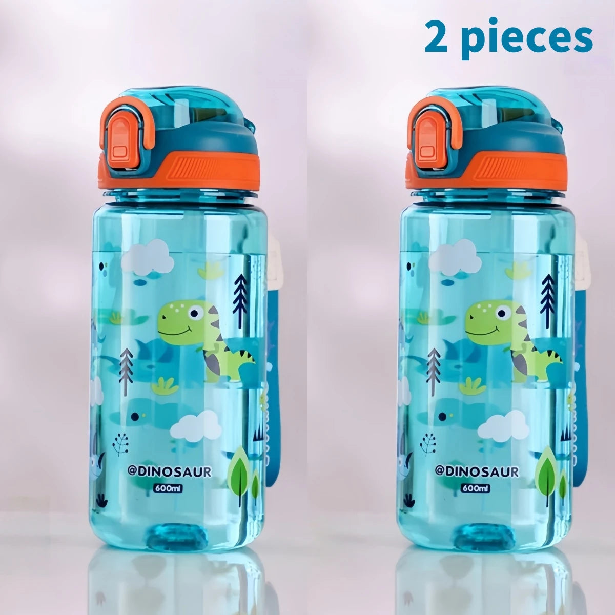600ml Dinosaur Water Bottle for Kids, Leakproof Sippy Cup with Silicone Straw