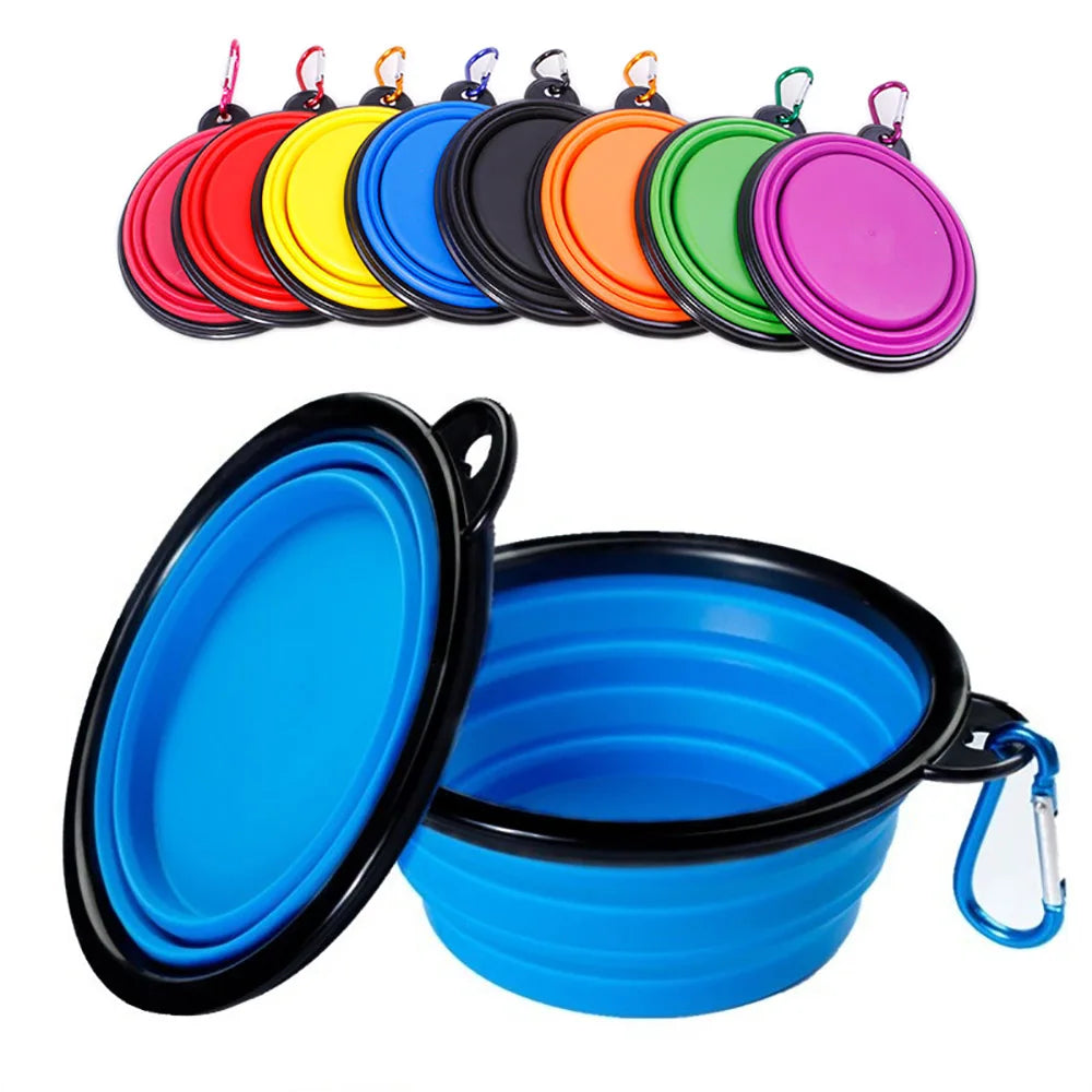 Collapsible Silicone Pet Bowl for Food & Water with Carabiner – Portable & Folding