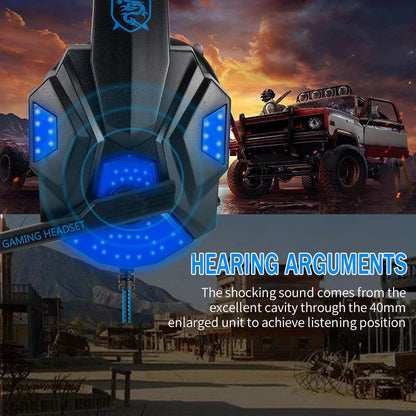 Professional LED Light Wired Gaming Headphones with Microphone, Bass Stereo PC/PS4/PS5/Xbox Gaming Headset