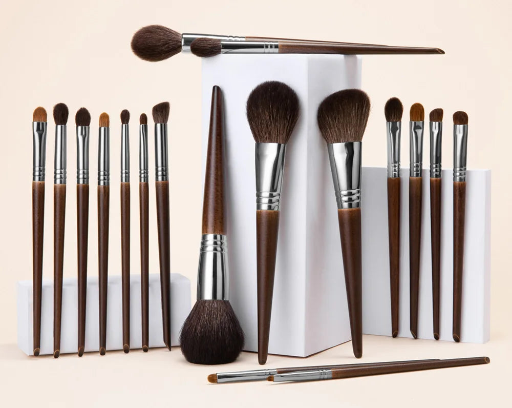 OVW Natural Goat Hair Makeup Brush Set - Professional Blending, Smudging & Shader Kit