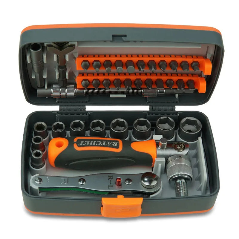 Labor-Saving Ratchet Screwdriver Set, Household Magnetic Toolbox with Torx Bits
