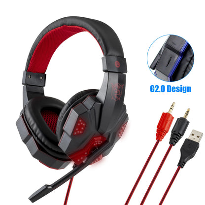 Professional LED Light Wired Gaming Headphones with Microphone, Bass Stereo PC/PS4/PS5/Xbox Gaming Headset