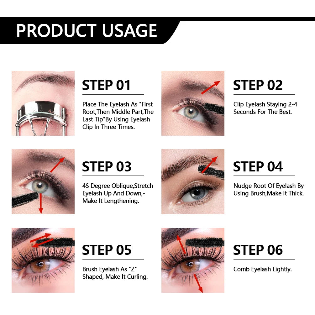QIBEST 4D Black Mascara - Lengthening & Volume Waterproof Eyelash Makeup