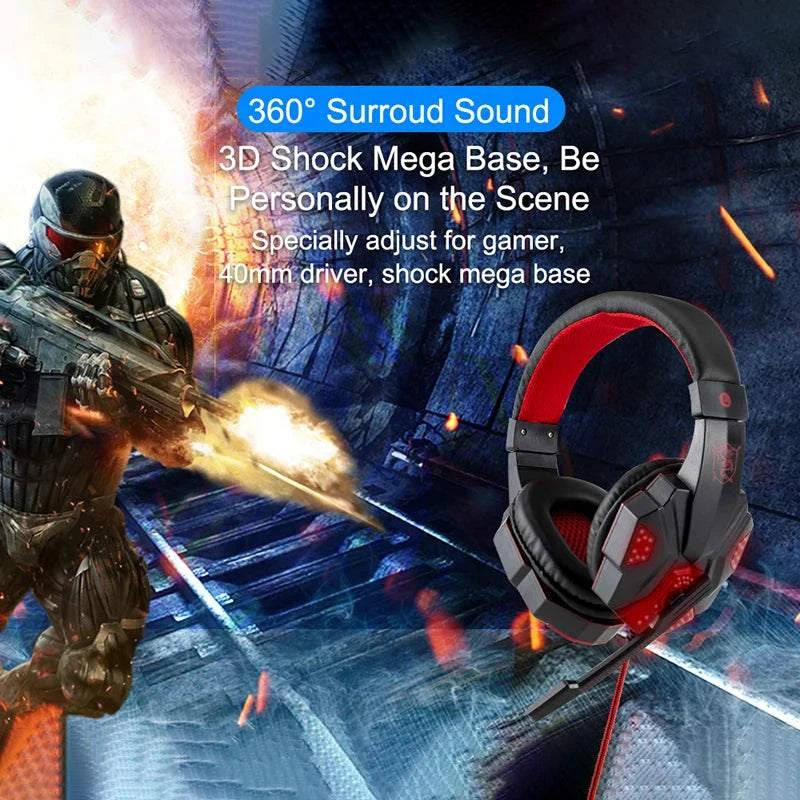 Professional LED Light Wired Gaming Headphones with Microphone, Bass Stereo PC/PS4/PS5/Xbox Gaming Headset