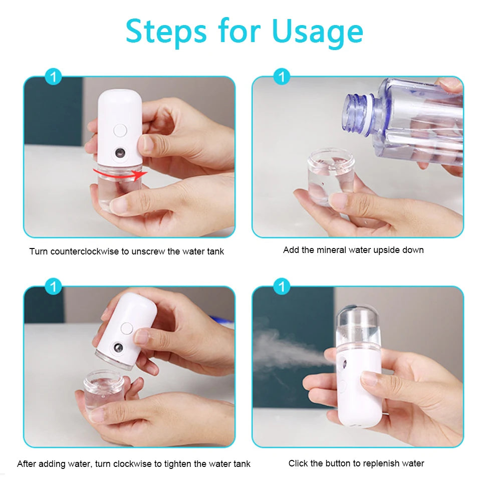 USB Mist Facial Sprayer - Rechargeable Humidifier & Nebulizer for Moisturizing Face Skin Care