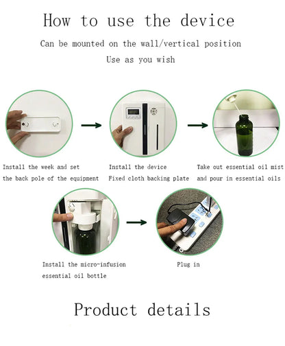 Wall Mounted Room Fragrance Diffuser - Bluetooth Air Freshener with Built-in Fan for Home and Hotel