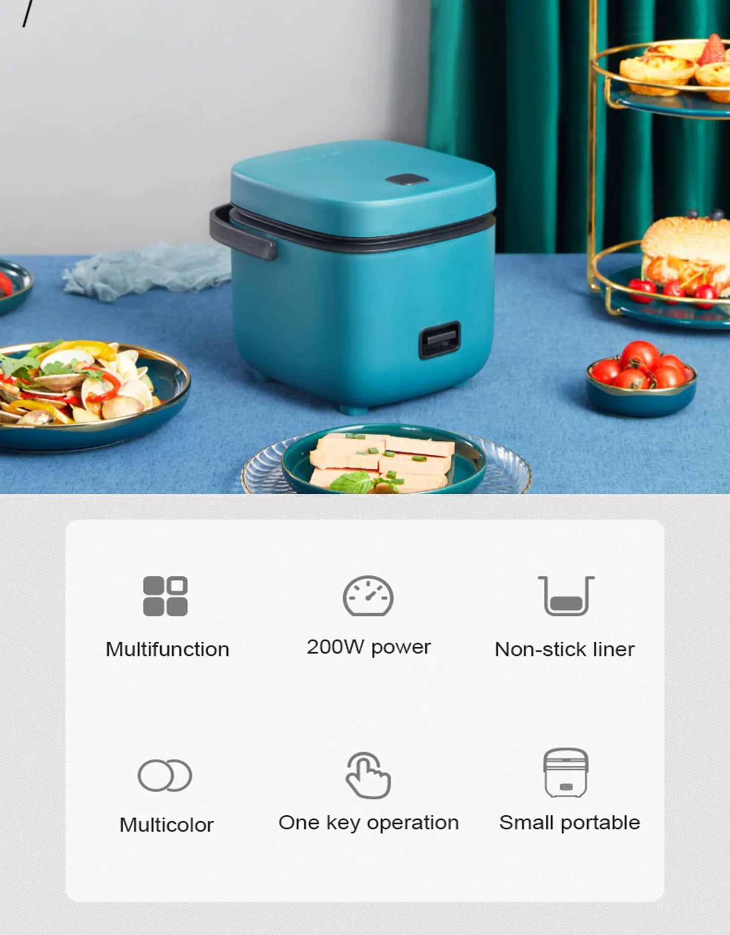 Mini Rice Cooker 1.2L Electric Cooking Machine for 1-2 People, Food Warmer & Steamer