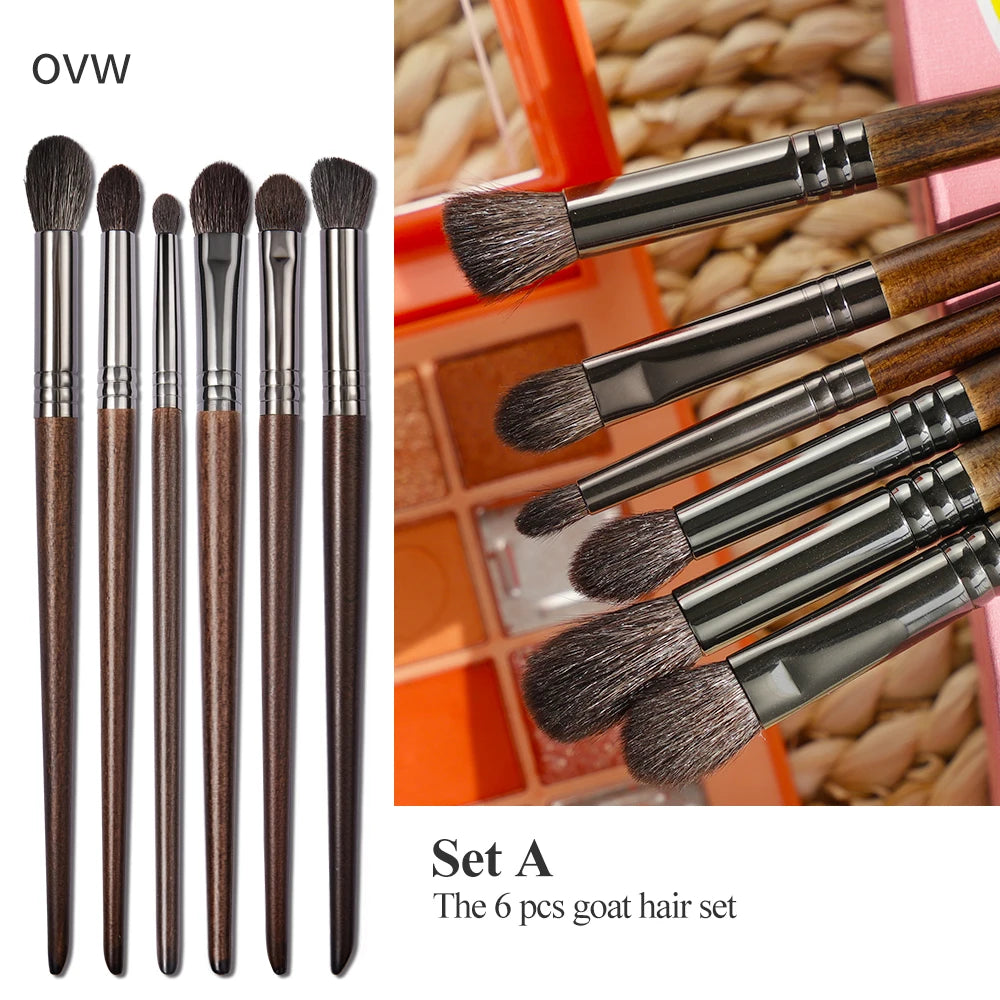OVW Natural Goat Hair Makeup Brush Set - Professional Blending, Smudging & Shader Kit