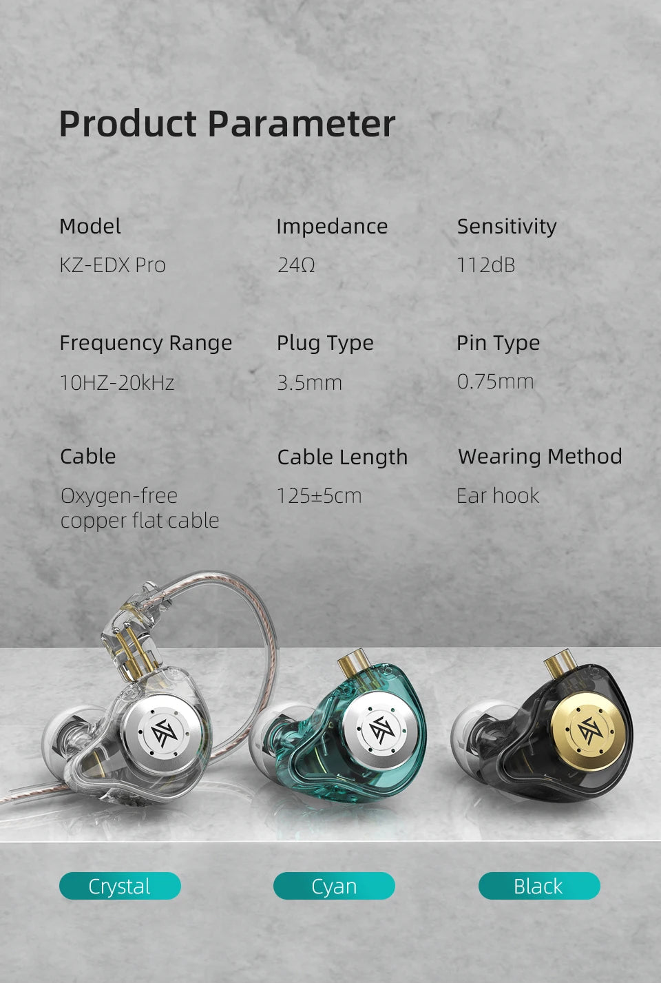 KZ EDX Pro HiFi Wired Earphones - Dynamic In-Ear Monitor with Noise Cancelling and Bass Stereo