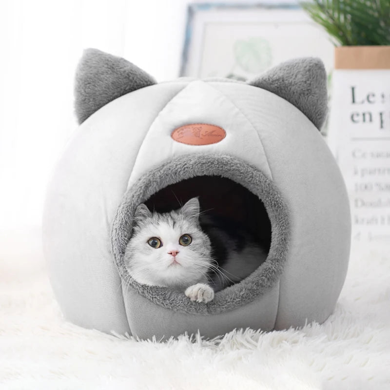 Cozy Winter Cat Bed & Small Dog House – Deep Sleep Comfort Basket Tent for Pets