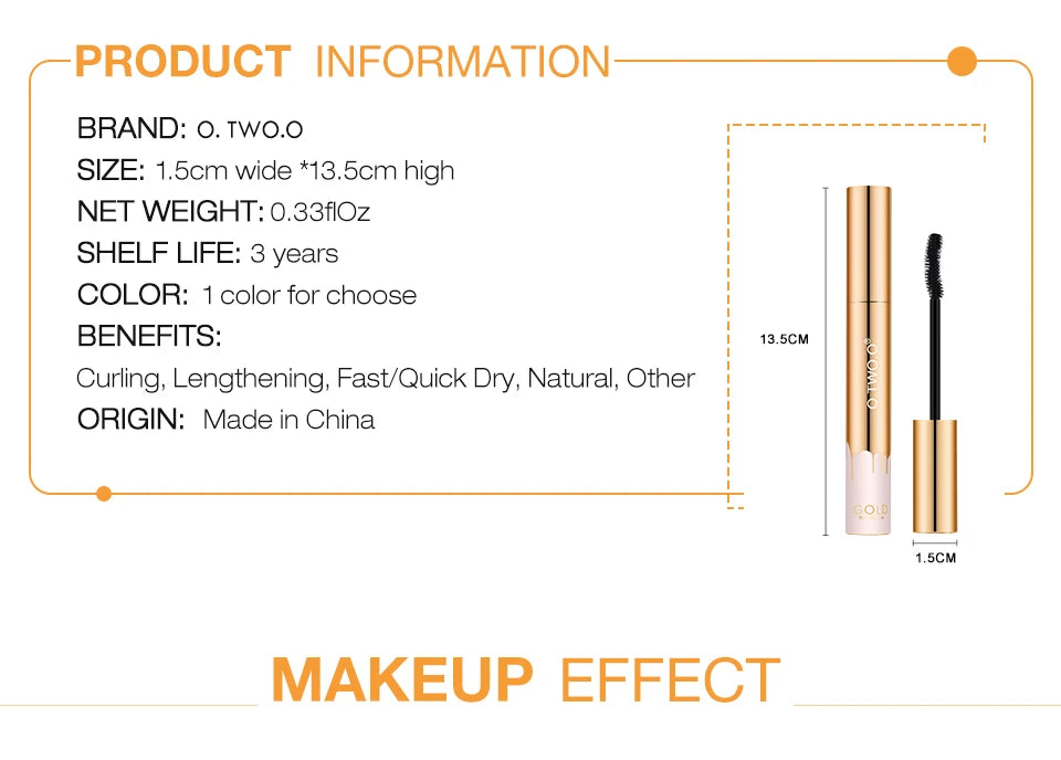 O.TWO.O 3D Lengthening Mascara – Black Lash Extension & Long-Wearing Beauty Makeup