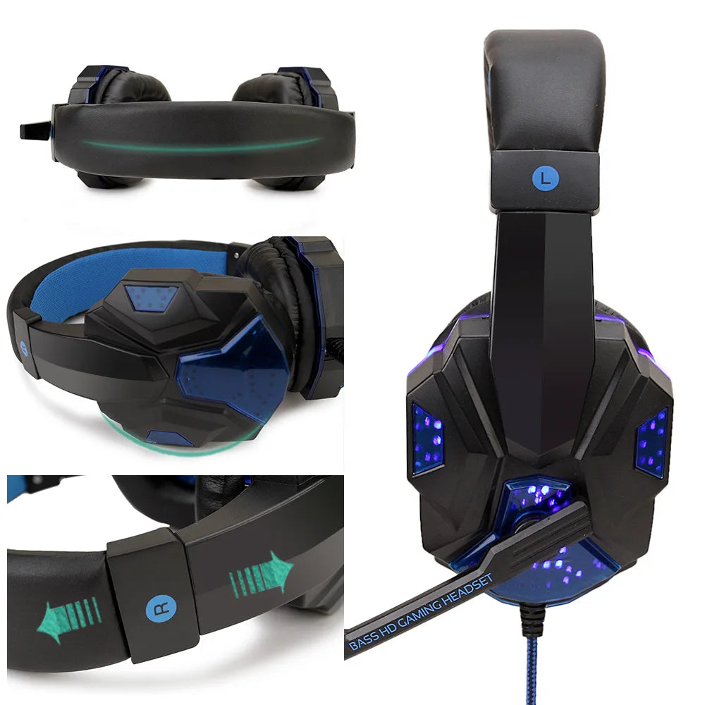 Professional LED Light Wired Gaming Headphones with Microphone, Bass Stereo PC/PS4/PS5/Xbox Gaming Headset