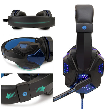 Professional LED Light Wired Gaming Headphones with Microphone, Bass Stereo PC/PS4/PS5/Xbox Gaming Headset