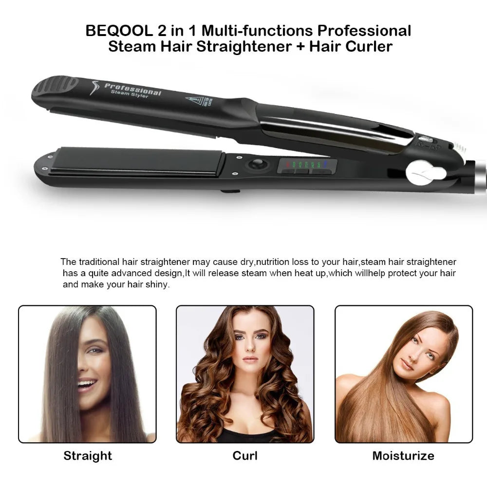 Steam Hair Straightener Professional Ceramic Vapor Flat Iron 450℉ with Argan Oil Treatment Hair Care Tool