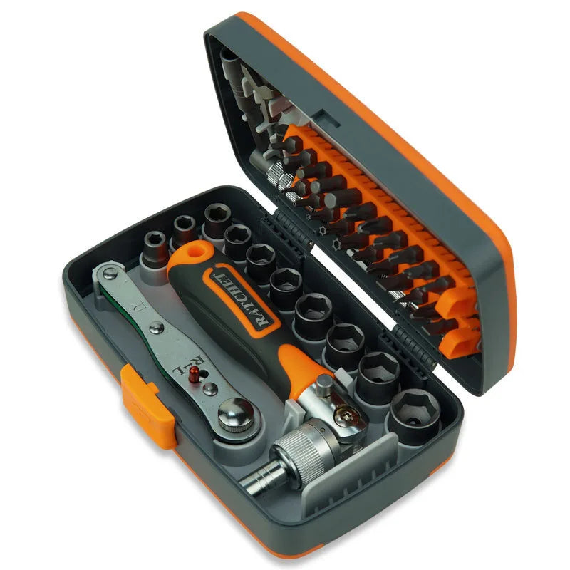 Labor-Saving Ratchet Screwdriver Set, Household Magnetic Toolbox with Torx Bits
