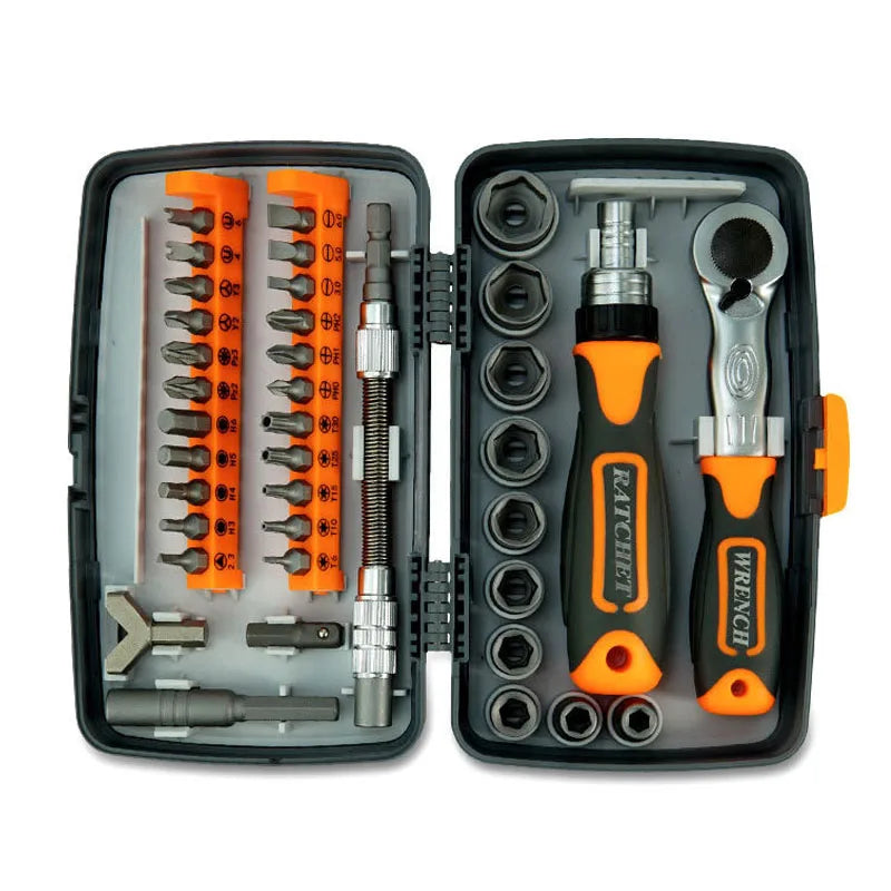 Labor-Saving Ratchet Screwdriver Set, Household Magnetic Toolbox with Torx Bits