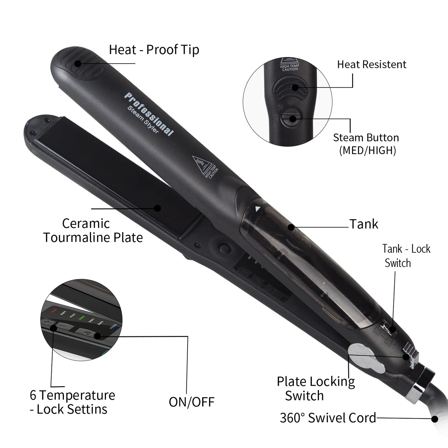 Steam Hair Straightener Professional Ceramic Vapor Flat Iron 450℉ with Argan Oil Treatment Hair Care Tool