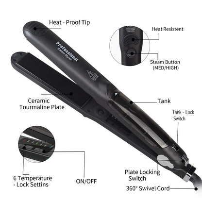 Steam Hair Straightener Professional Ceramic Vapor Flat Iron 450℉ with Argan Oil Treatment Hair Care Tool