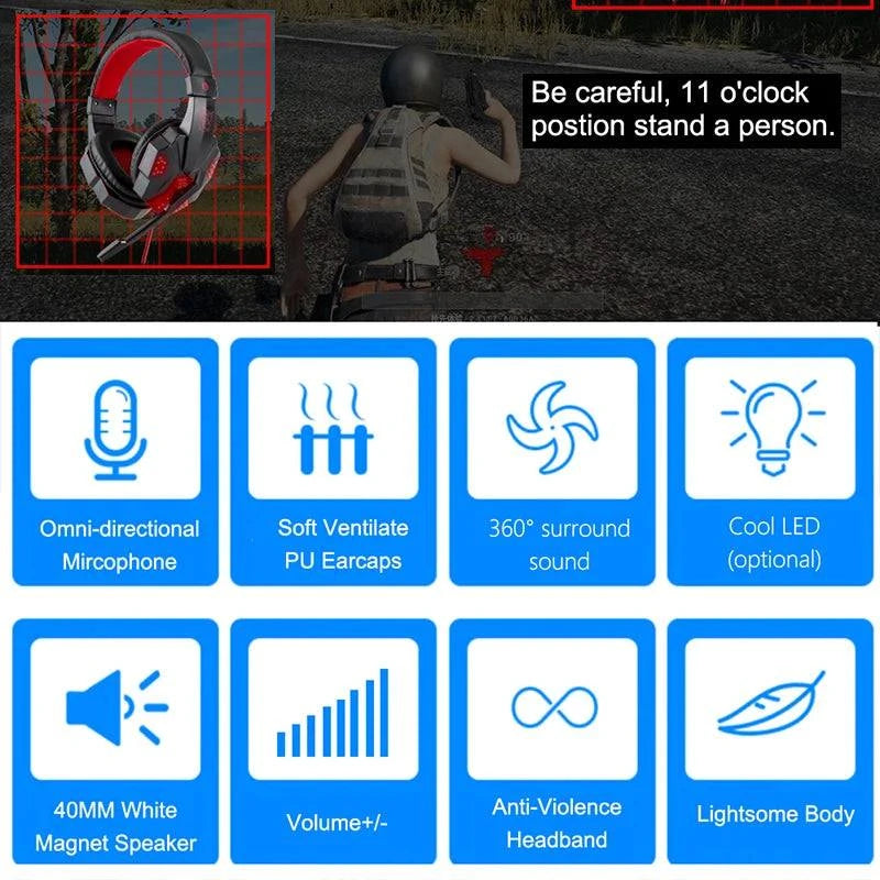 Professional LED Light Wired Gaming Headphones with Microphone, Bass Stereo PC/PS4/PS5/Xbox Gaming Headset