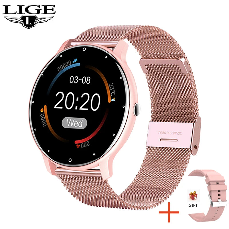 LIGE 2025 Smartwatch for Ladies, Full Touch Screen, Sports Fitness Tracker, IP67 Waterproof, Bluetooth for Android/iOS